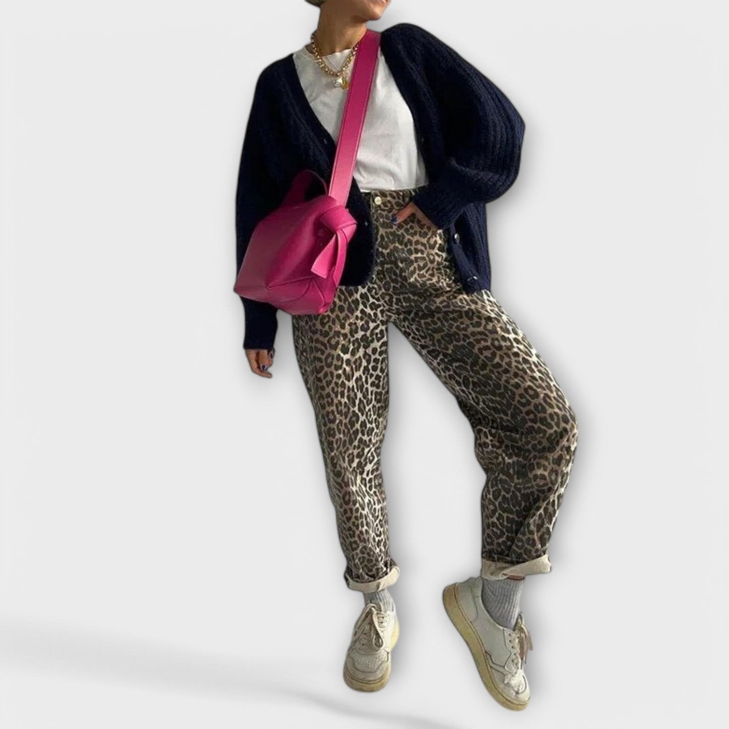 Jeans vintage con estampado de tigre Chandra