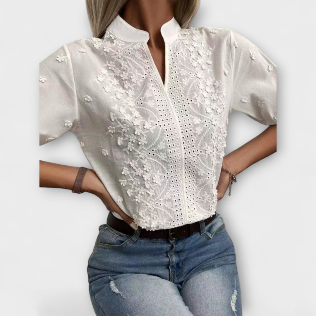 Camisa de verano para mujeres con bordado floral