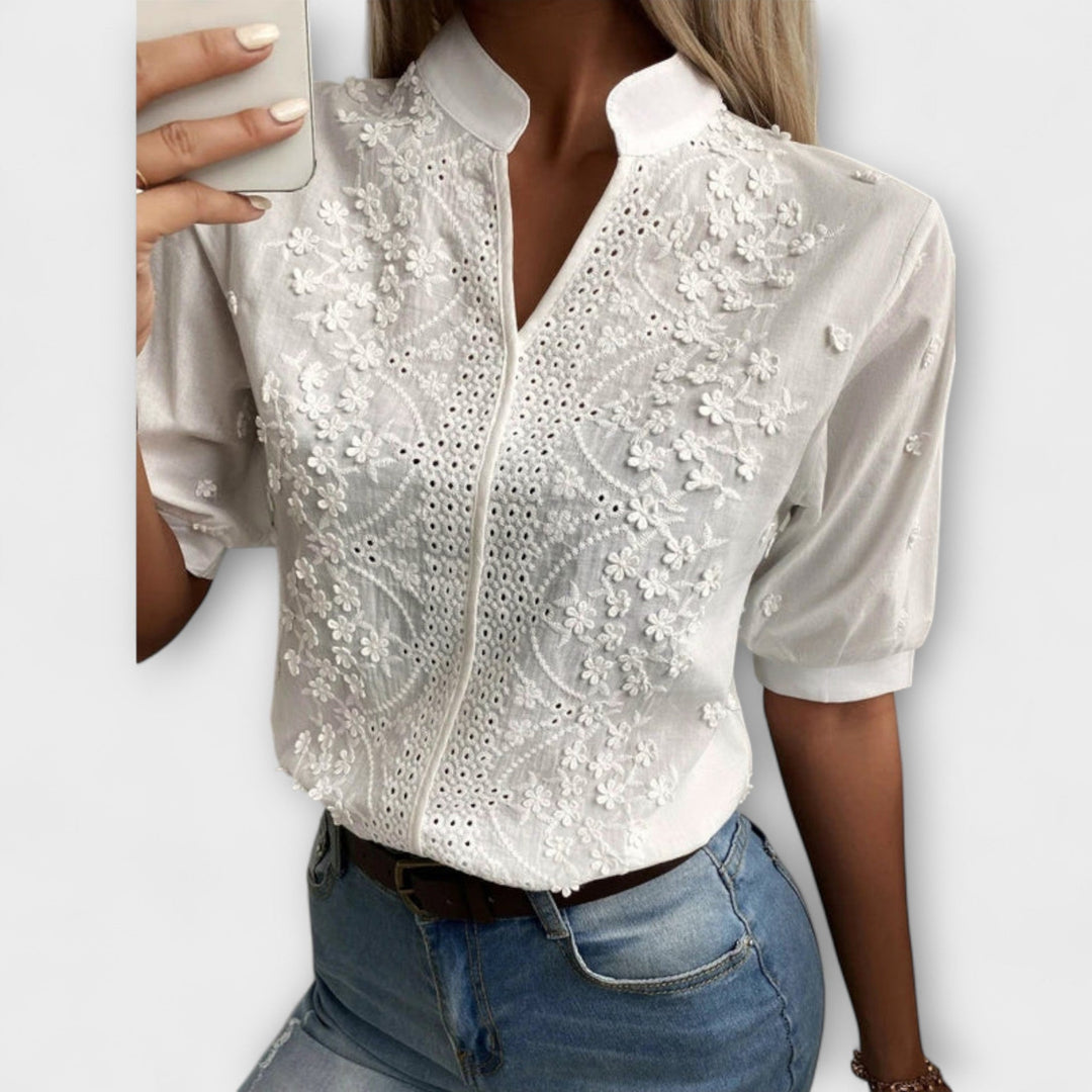 Camisa de verano para mujeres con bordado floral