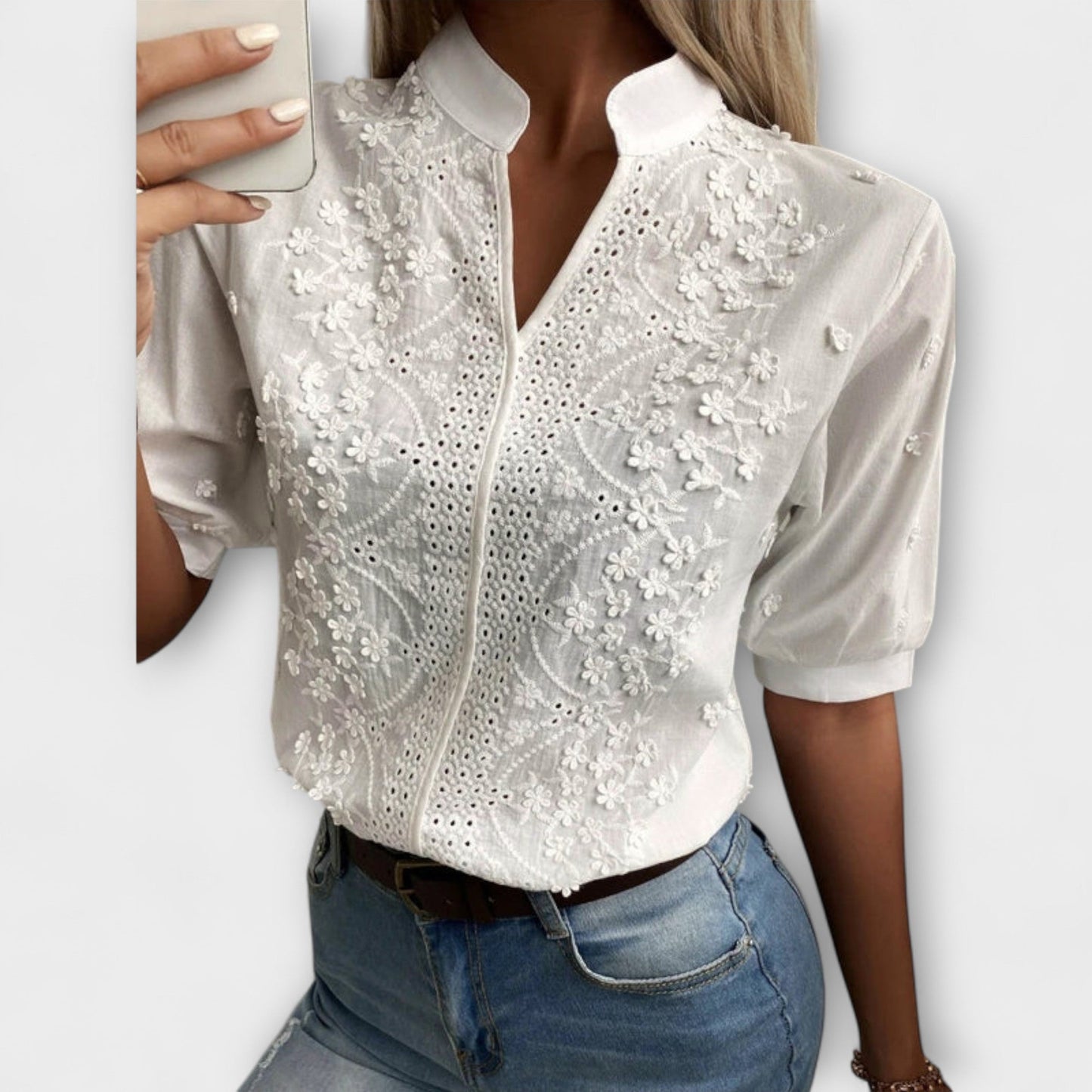 Camisa de verano para mujeres con bordado floral