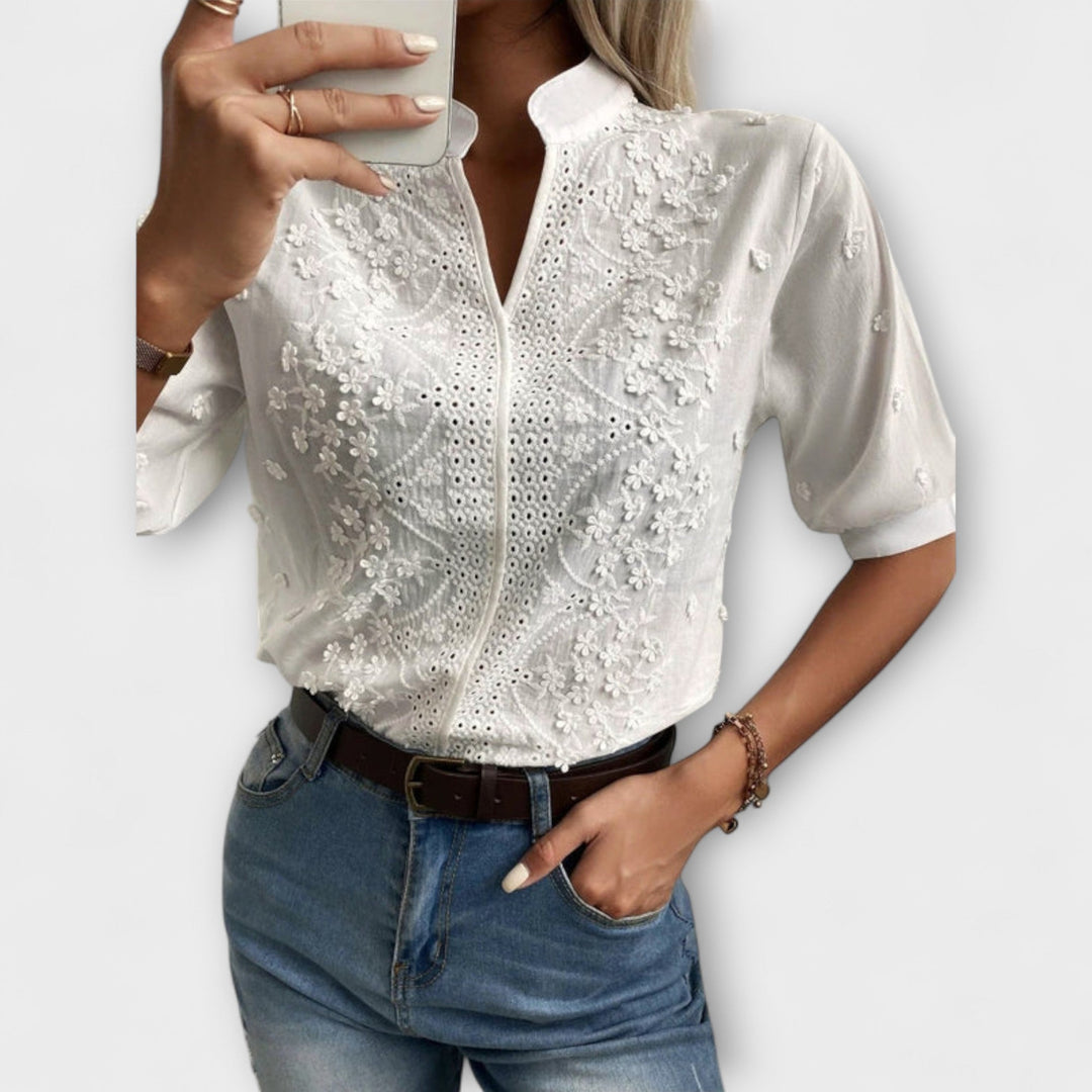 Camisa de verano para mujeres con bordado floral