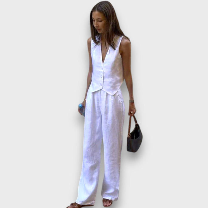 Sulan – Conjunto de lino con chaleco sin mangas