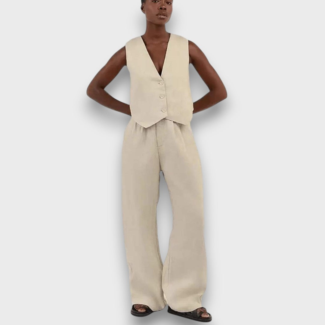 Sulan – Conjunto de lino con chaleco sin mangas