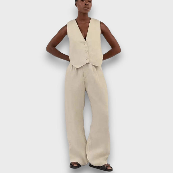 Sulan – Conjunto de lino con chaleco sin mangas