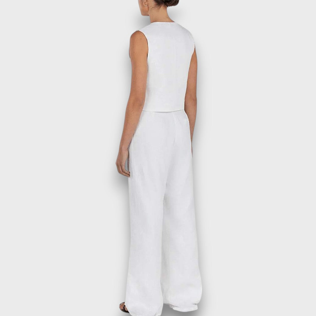 Sulan – Conjunto de lino con chaleco sin mangas