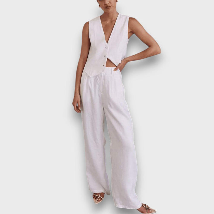 Sulan – Conjunto de lino con chaleco sin mangas