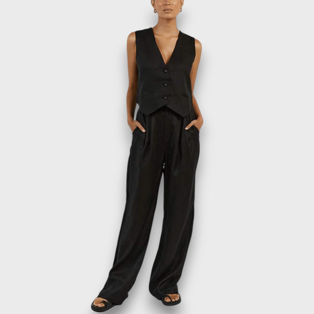 Sulan – Conjunto de lino con chaleco sin mangas