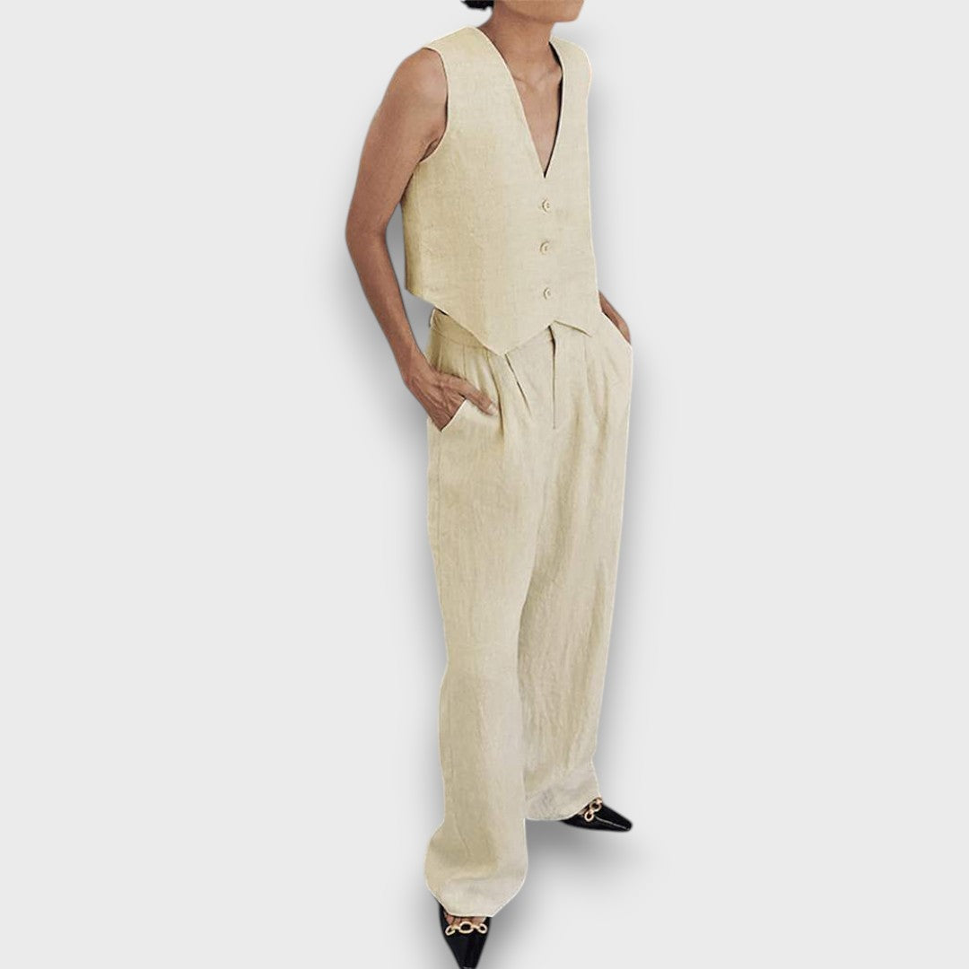 Sulan – Conjunto de lino con chaleco sin mangas