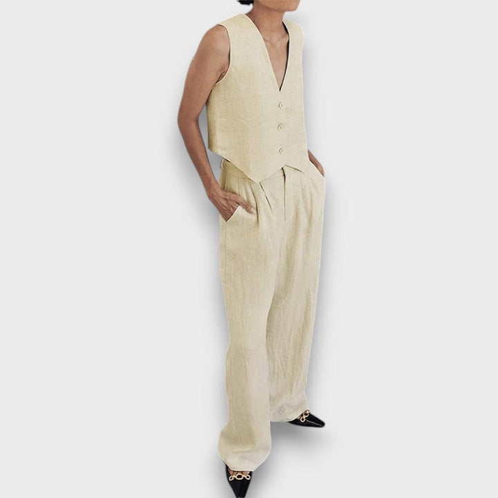 Sulan – Conjunto de lino con chaleco sin mangas