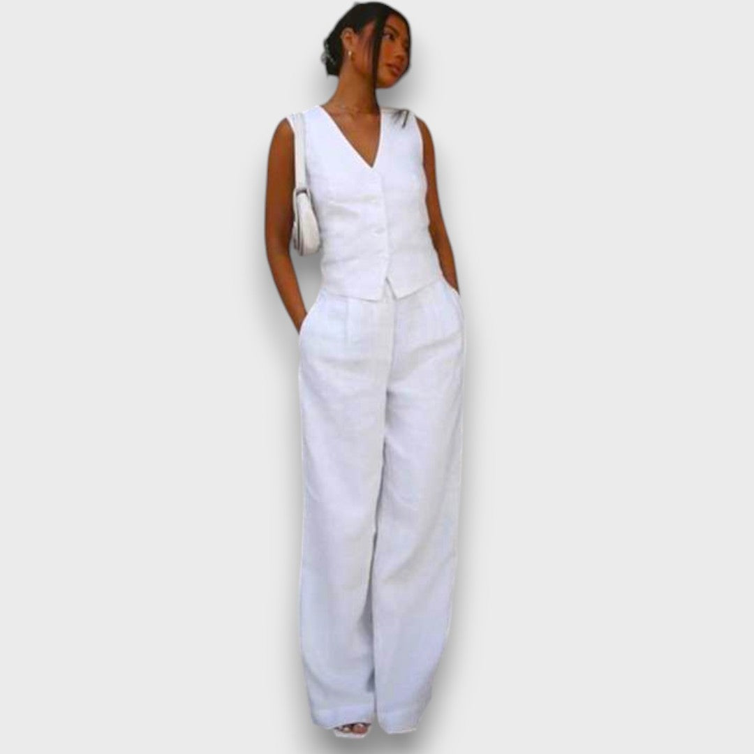 Sulan – Conjunto de lino con chaleco sin mangas