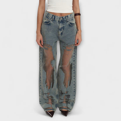 Jeans de cintura alta con diseño único y estilo moderno