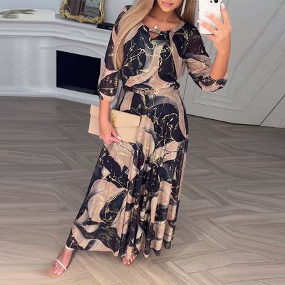 Kaye | Vestido maxi elegante con estampado sutil