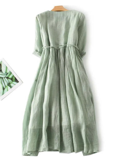 Aria - Vestido de mujer estilo retro con cuello redondo y cintas en la cintura