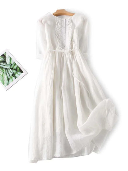 Aria - Vestido de mujer estilo retro con cuello redondo y cintas en la cintura