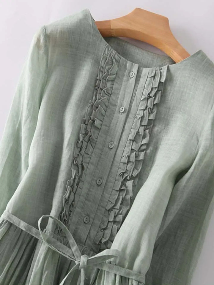 Aria - Vestido de mujer estilo retro con cuello redondo y cintas en la cintura