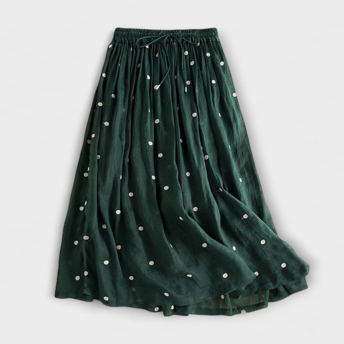 Falda maxi de lunares en mezcla de lino y algodón