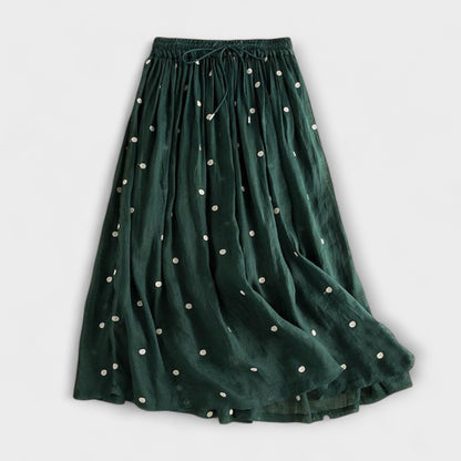 Falda maxi de lunares en mezcla de lino y algodón