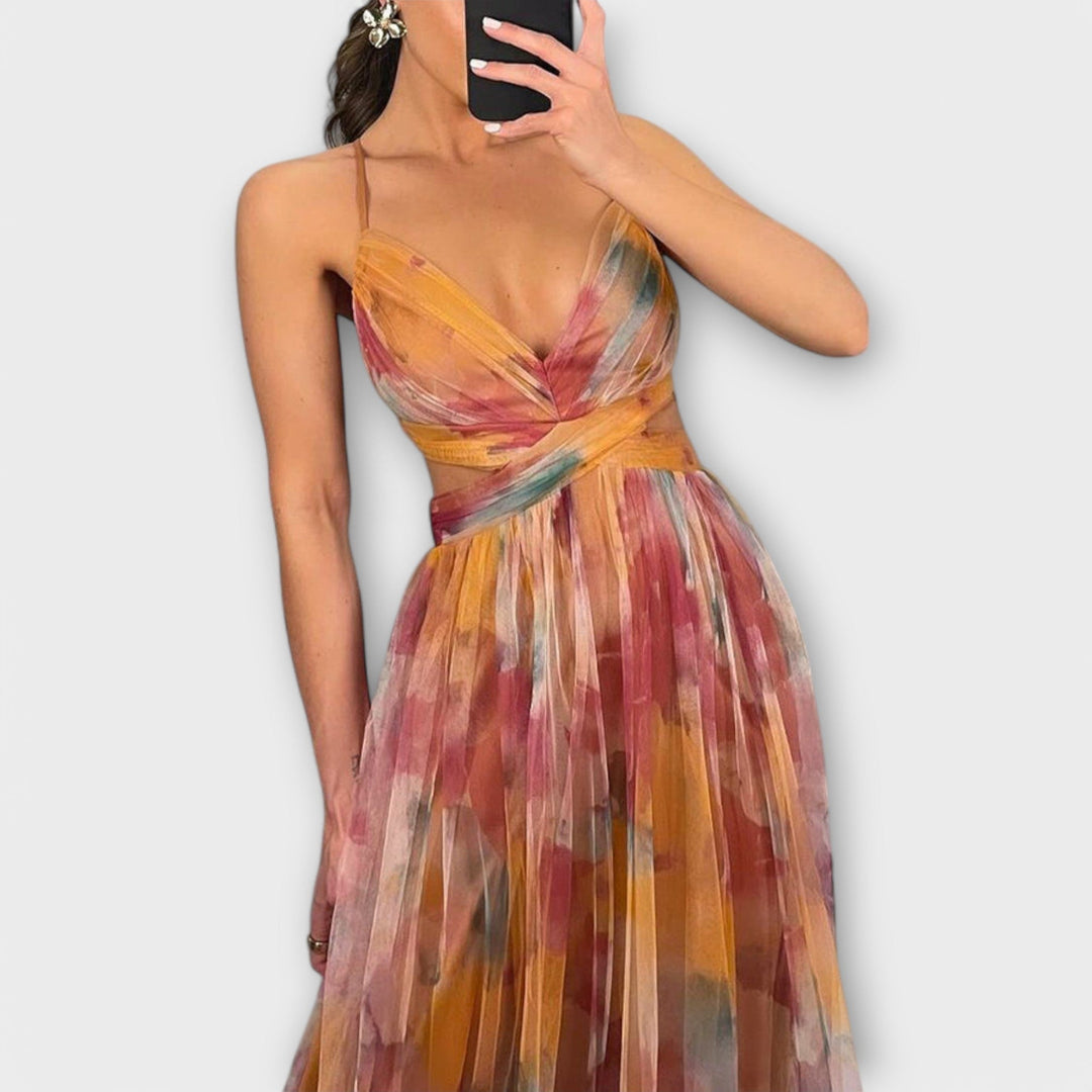 Vestido maxi elegante de tela de red ligera