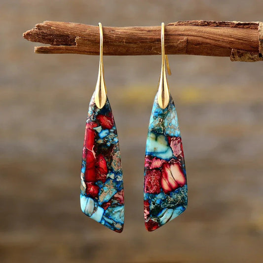 Pendientes retro con piedras preciosas de colores