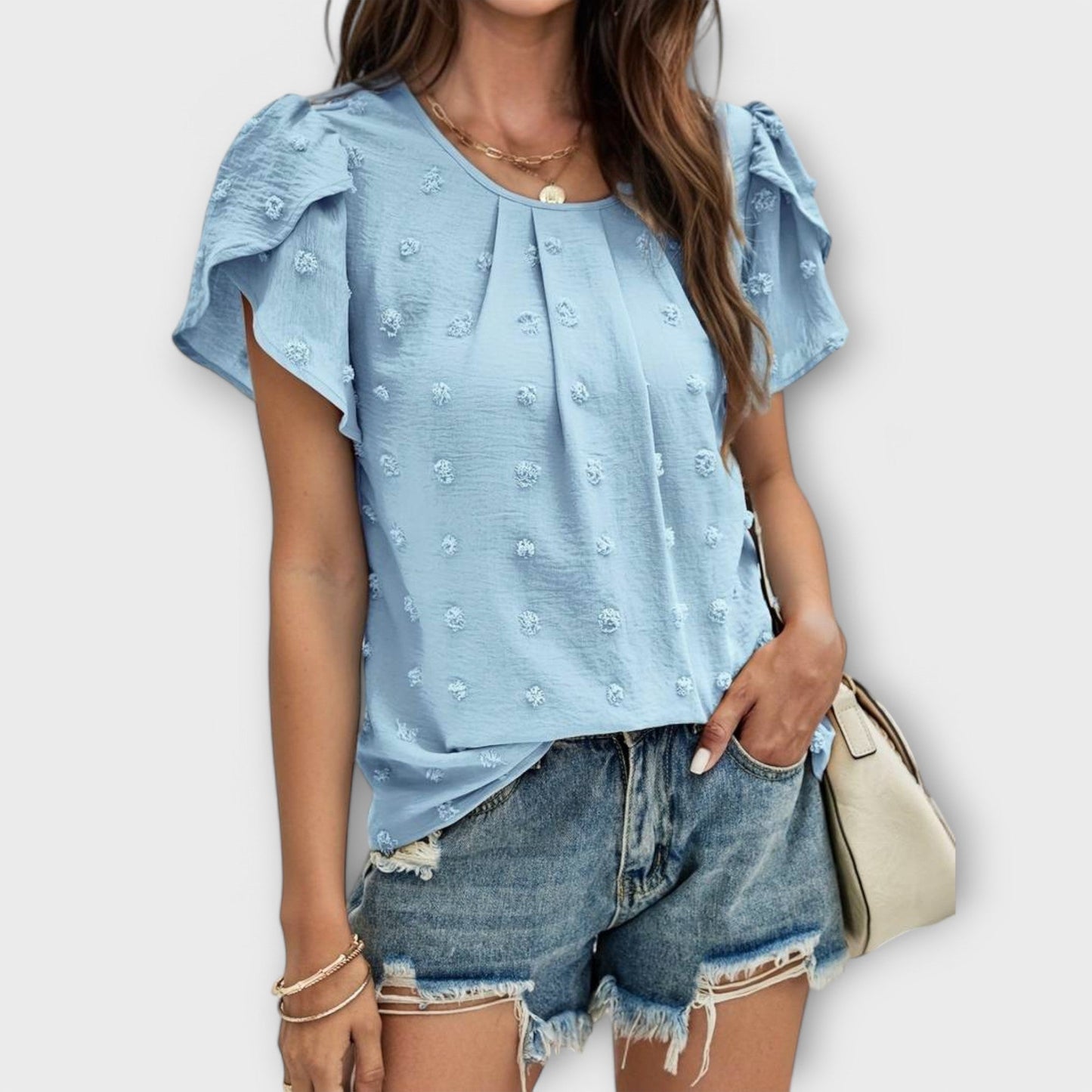 Camisa Charlotte con mangas florales estilo Swiss Dot