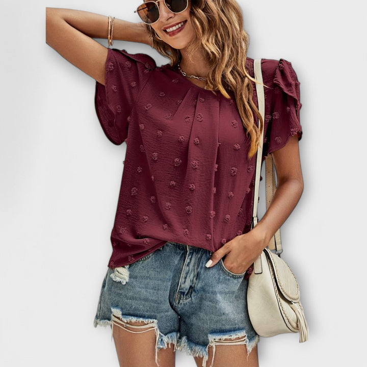 Camisa Charlotte con mangas florales estilo Swiss Dot