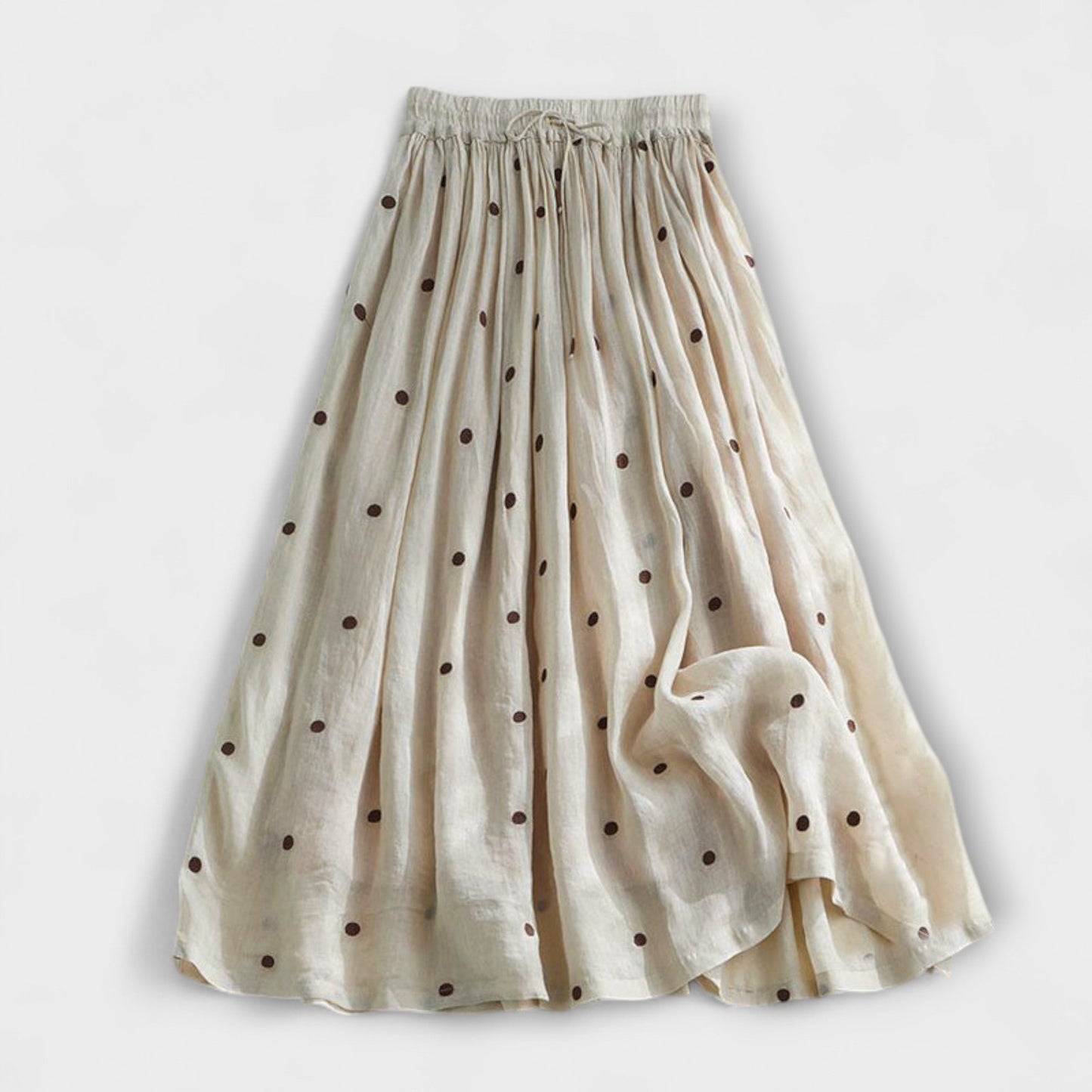 Falda maxi de lunares en mezcla de lino y algodón