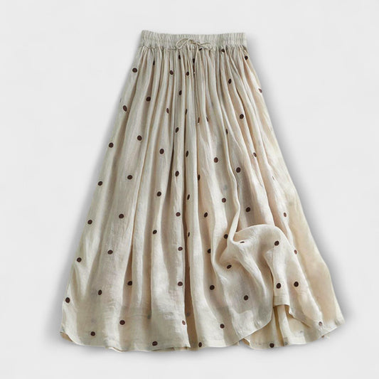 Falda maxi de lunares en mezcla de lino y algodón