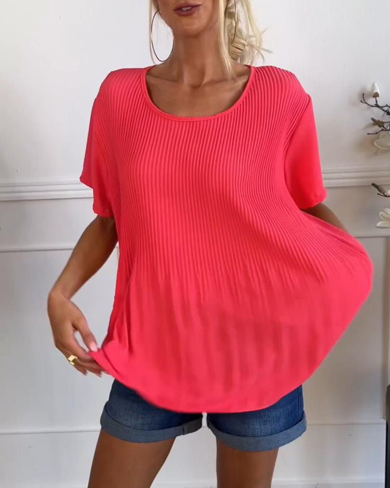 Camisa de blusa con fruncidos en el cuello redondo