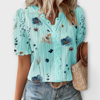Camisa Emily con cuello en V de corte holgado y elegante