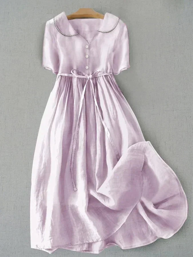 Isal - vestido elegante de algodón y lino con mangas de longitud media