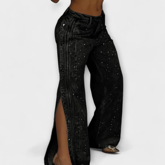 Ginas altas con rhinestones y botones laterales