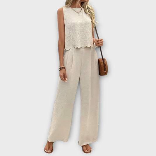 Valeria - Chaleco con bordes florales y pantalones largos