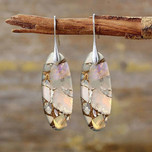 Pendientes de piedra redondos vintage de materiales naturales