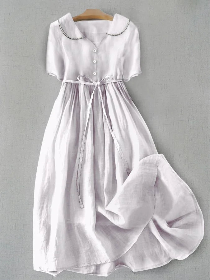 Isal - vestido elegante de algodón y lino con mangas de longitud media
