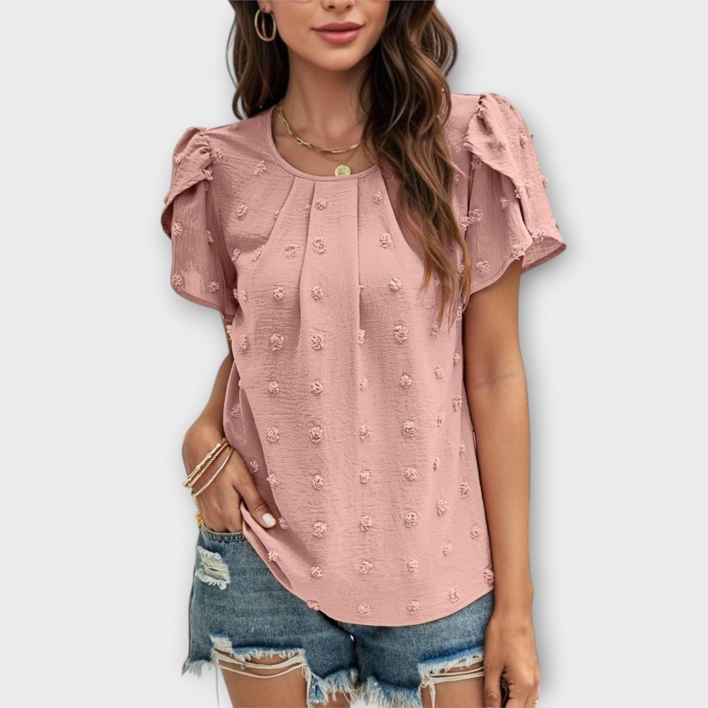 Camisa Charlotte con mangas florales estilo Swiss Dot