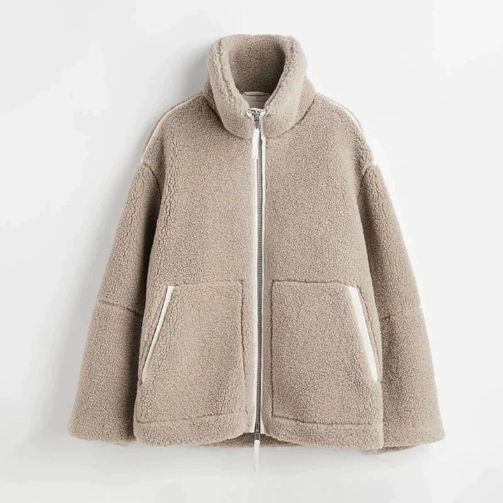 Gwyneira - Abrigo de teddy oversized para mujer con cremallera