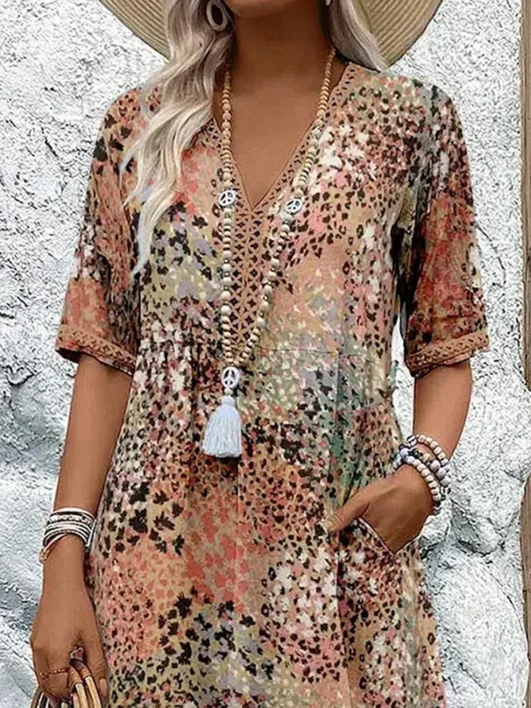 Pria | Vestido midi floral elegante con cobertura de abdomen