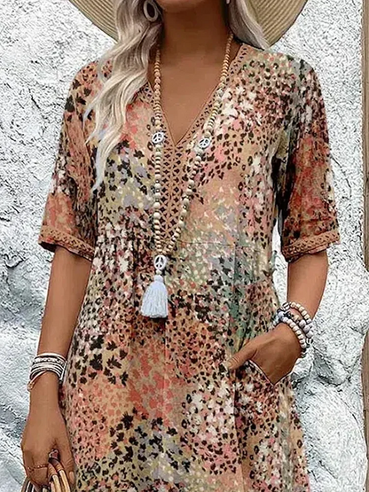 Pria | Vestido midi floral elegante con cobertura de abdomen