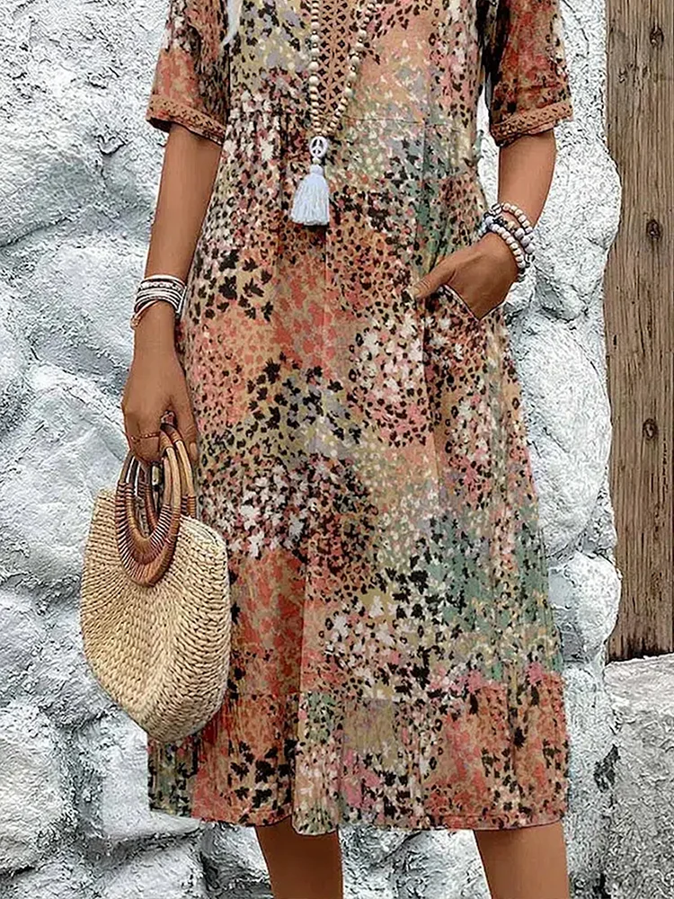 Pria | Vestido midi floral elegante con cobertura de abdomen