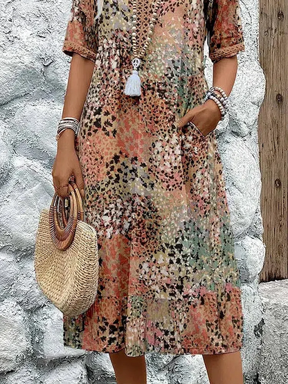 Pria | Vestido midi floral elegante con cobertura de abdomen