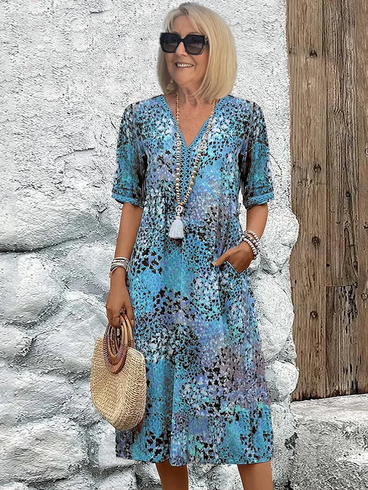 Pria | Vestido midi floral elegante con cobertura de abdomen