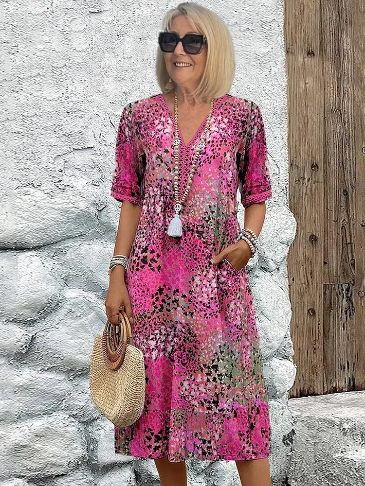 Pria | Vestido midi floral elegante con cobertura de abdomen