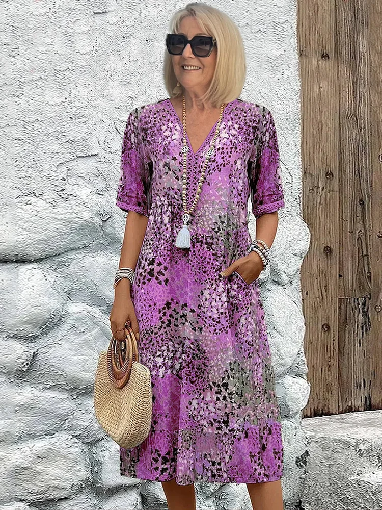 Pria | Vestido midi floral elegante con cobertura de abdomen