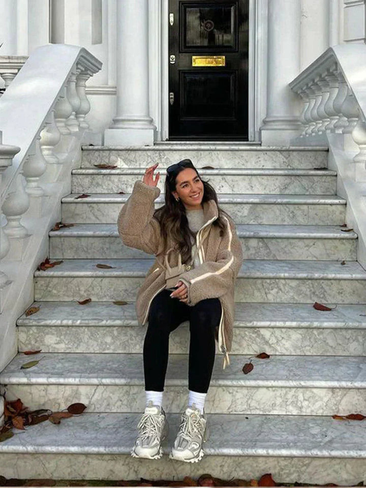 Gwyneira - Abrigo de teddy oversized para mujer con cremallera