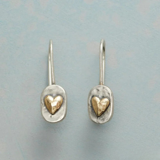 Pendientes de plata vintage con corazón de oro
