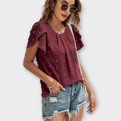 Camisa Charlotte con mangas florales estilo Swiss Dot