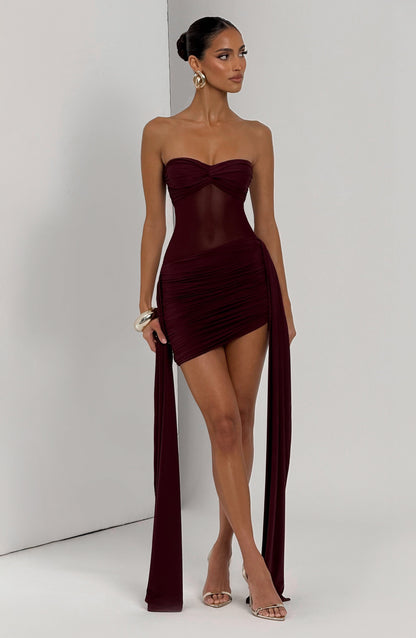 Vestido mini Fiorella - Laca de cereza