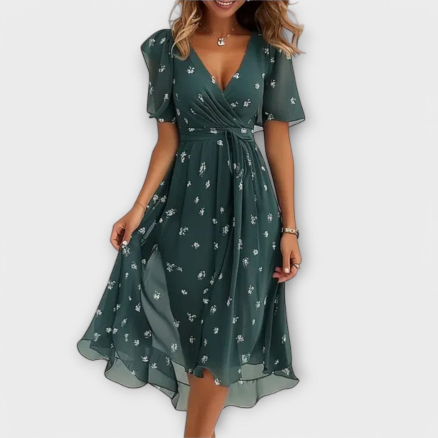 Vestido de cuello V para mujeres con silueta elegante