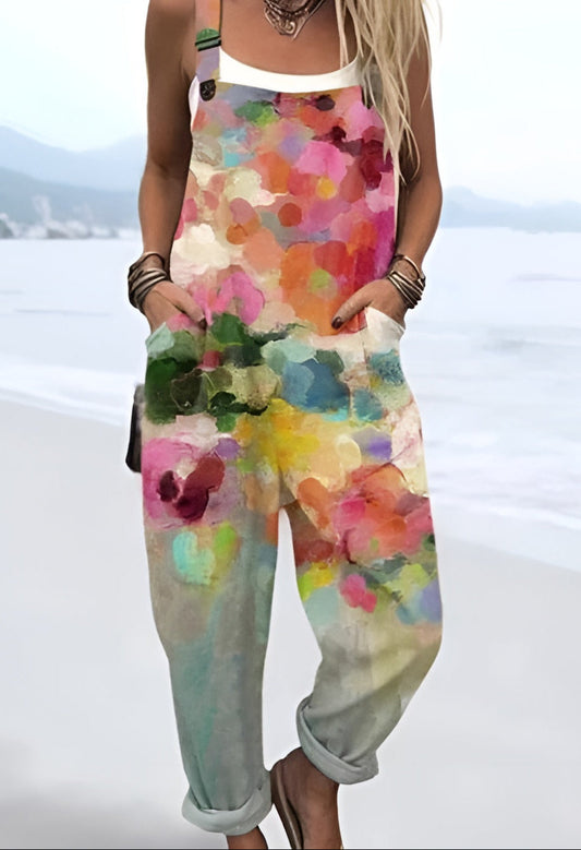 Ingborg™ | Pantalones de mono de flores de agua coloridos