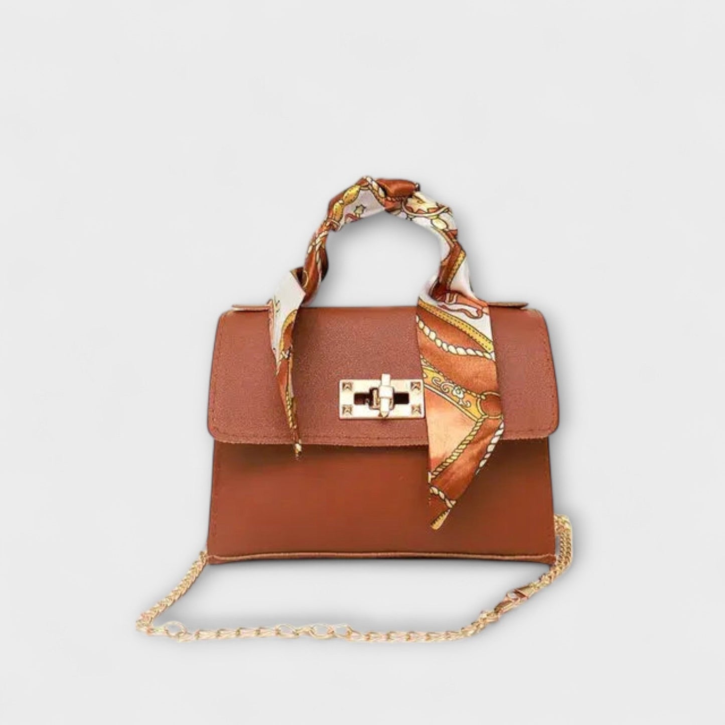 Bolso de mano de cuero marrón elegante con cierre dorado